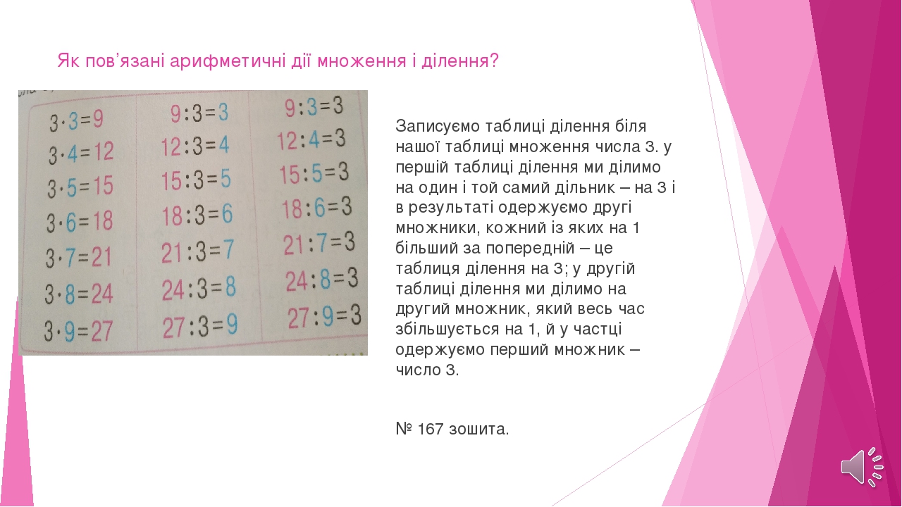 Презентація. "Досліджуємо таблицю множення числа 3; таблицю ділення на 3".