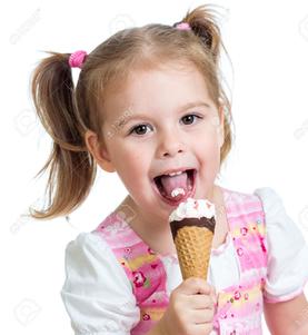 Joyful Child Girl Eating Ice Cream In Studio Isolated Stock Photo ...