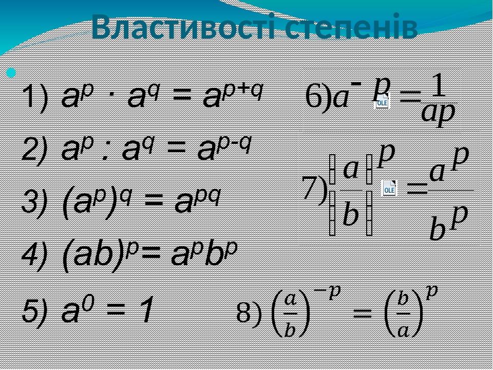 Властивості степенів  