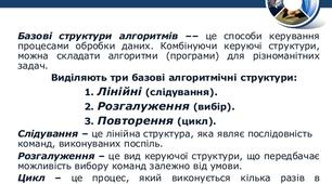 Відеоурок з інформатики до теми "Алгоритмічні структури"