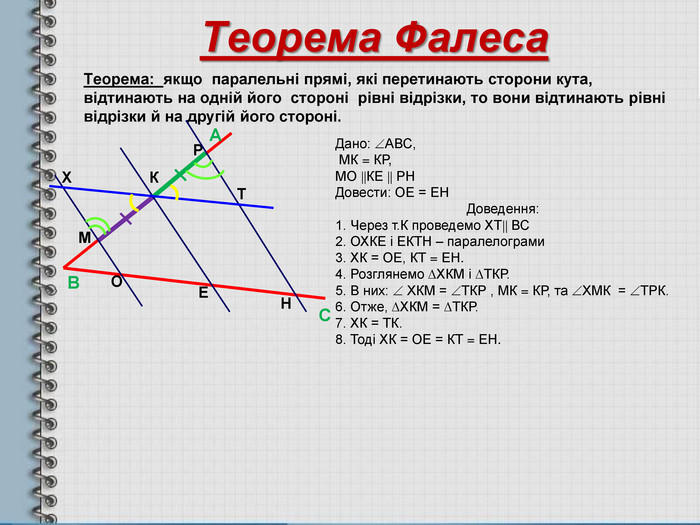 Презентація до уроку геометрії 8 клас з теми "Теорема Фалеса"