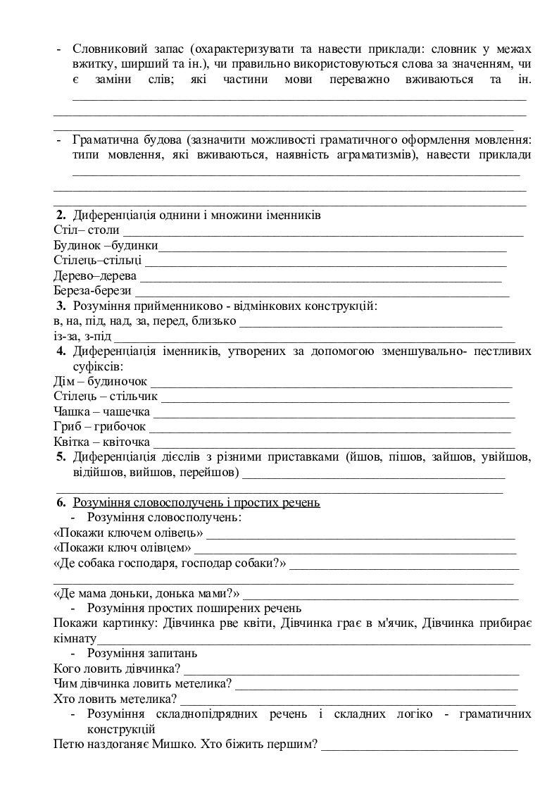 Мовленнєва картка обстеження мовлення | Інші методичні матеріали. Логопед