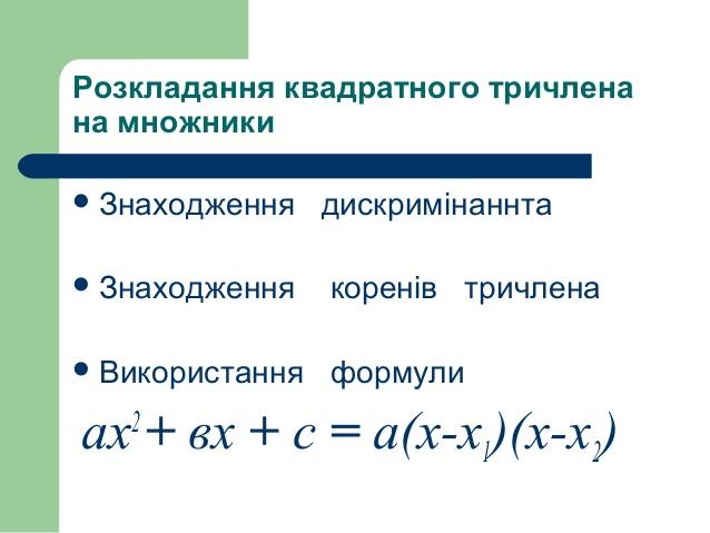 Розкладання квадратного тричлена на множники