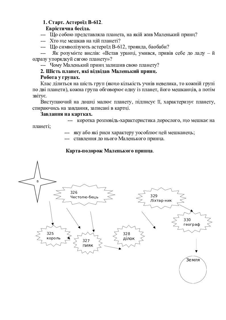 Маленький принц план конспект