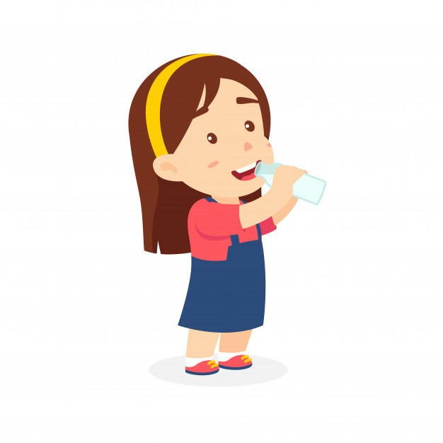 Girl drink milk vector cartoon | Premium Vector